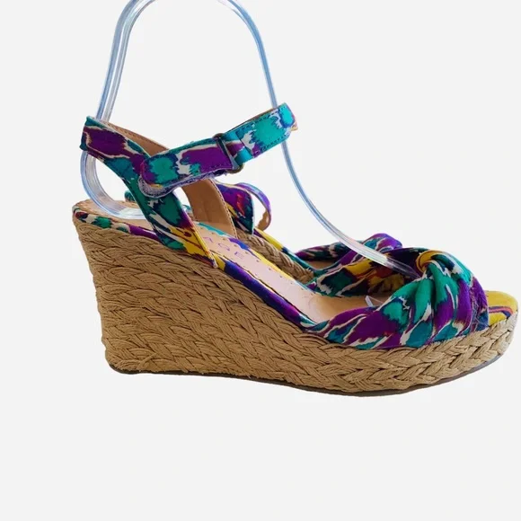 Rampage Shoes Twine Woven Floral Ankle Strap Wedge Sandal